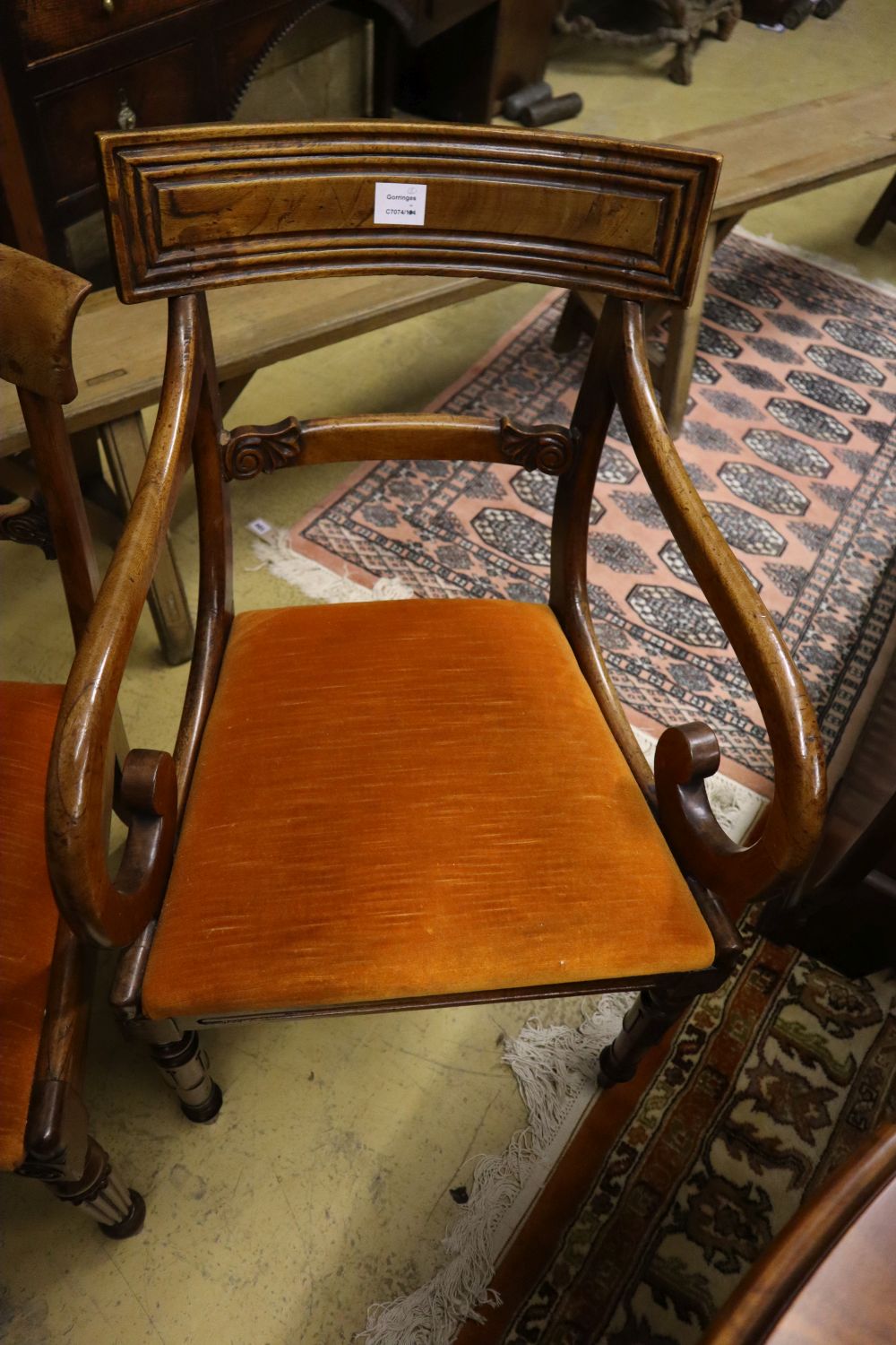 Four Regency mahogany dining chairs and a similar elbow chair (5)